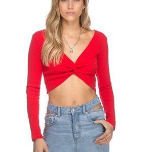 NWT Adika Blackfull Ribbed Twist Detail Top in Red